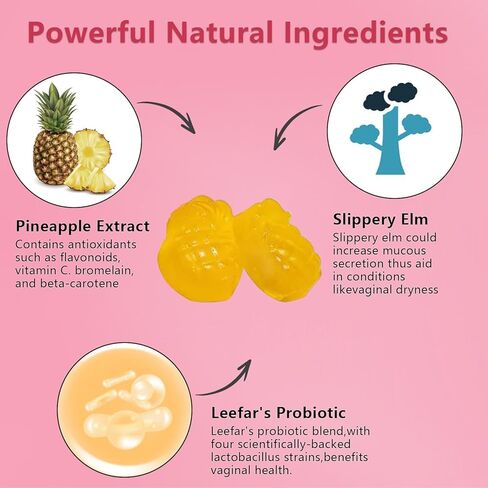 Josmon Her Juicy Premium Feminine Probiotics Gummies للنساء، علكات أنثوية بنكهة الأناناس مع دعم توازن درجة الحموضة في الدردار الزلق، تحسين المناعة، نباتي، خالي من الغلوتين، قرمزي، عبوة واحدة in Kuwait