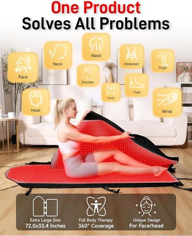 Adracy 2026 حصيرة العلاج بالضوء الأحمر ثلاثية الوضع المطورة لتخفيف آلام الجسم بالكامل، مؤهلة من FSA&HSA مقاس 72.0 بوصة × 33.4 بوصة بطانية ضوء أحمر من مادة TPU من الدرجة الطبية مع 2600 موجة مزدوجة (660 نانومتر و850 نانومتر) مصابيح LED in Kuwait