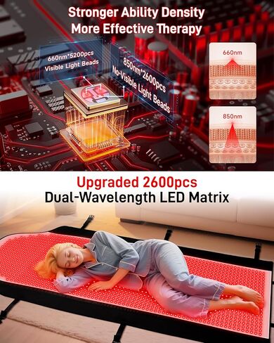 Adracy 2026 حصيرة العلاج بالضوء الأحمر ثلاثية الوضع المطورة لتخفيف آلام الجسم بالكامل، مؤهلة من FSA&HSA مقاس 72.0 بوصة × 33.4 بوصة بطانية ضوء أحمر من مادة TPU من الدرجة الطبية مع 2600 موجة مزدوجة (660 نانومتر و850 نانومتر) مصابيح LED in Kuwait
