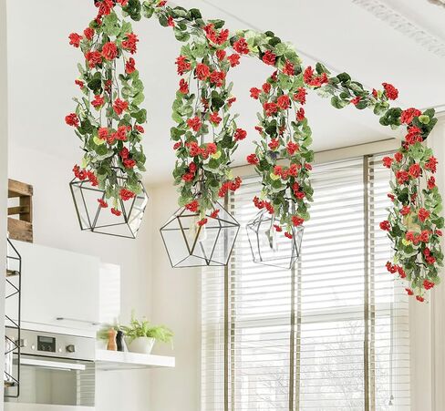 FERIAL 2 جهاز كمبيوتر شخصى إبرة الراعي الاصطناعي في الهواء الطلق إبرة الراعي الأحمر الزهور الاصطناعية مقاومة للأشعة فوق البنفسجية سلة معلقة الزهور إكليل الربيع الصيف زهرة إكليل للجدار سياج الشرفة مأدبة ديكور in Saudi Arabia