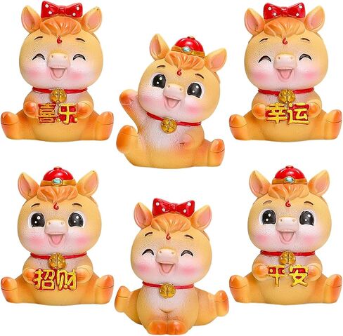 MyCoats 6 Pcs Chinese New Year Horse Figurines - 2026 Year of The Horse Decorations, Mini Resin Zodiac Statues for Home Office Desk Dollhouse Car, Lucky Lunar New Years Ornaments in Saudi Arabia