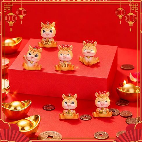 MyCoats 6 Pcs Chinese New Year Horse Figurines - 2026 Year of The Horse Decorations, Mini Resin Zodiac Statues for Home Office Desk Dollhouse Car, Lucky Lunar New Years Ornaments in Saudi Arabia