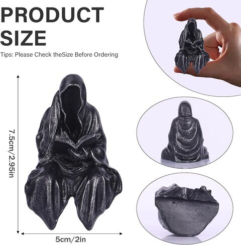 Reading Statue Suriel Bookshelf Figure Set of 3, Gothic Fantasy Black Robe Statue, Mystery Reading Figurines Sitting Sculpture for Shelf - Halloween Shelf Trinkets Dark Academia Decor Aesthetic in Saudi Arabia