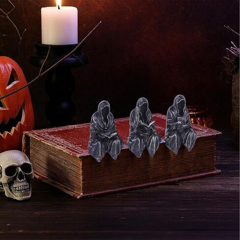 Reading Statue Suriel Bookshelf Figure Set of 3, Gothic Fantasy Black Robe Statue, Mystery Reading Figurines Sitting Sculpture for Shelf - Halloween Shelf Trinkets Dark Academia Decor Aesthetic in Saudi Arabia