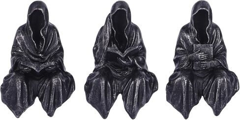 Reading Statue Suriel Bookshelf Figure Set of 3, Gothic Fantasy Black Robe Statue, Mystery Reading Figurines Sitting Sculpture for Shelf - Halloween Shelf Trinkets Dark Academia Decor Aesthetic in Saudi Arabia