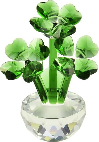 HTXYCTH Green Crystal Clover Figurine, Lucky Clover Crystal Ornament, Glass Flower Figurine, Home Decoration, Car Decoration, Birthday Gift in Saudi Arabia