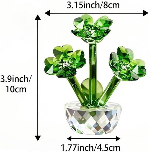 HTXYCTH Green Crystal Clover Figurine, Lucky Clover Crystal Ornament, Glass Flower Figurine, Home Decoration, Car Decoration, Birthday Gift in Saudi Arabia