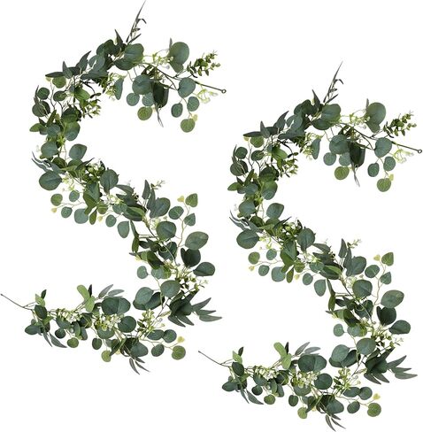 2 PCS 6 Feet Artificial Faux Eucalyptus Hanging Garland Greenery Leaves for Wedding Office Shop Home Decor Backdrop Arch Wall Party Table Fireplace Bedroom DIY Decoration in Saudi Arabia