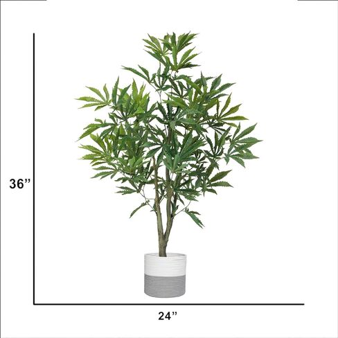 36" Fake Weed Plant in Rope Basket | Fun Home Decorations | College Decorations | Cannabis Décor in Saudi Arabia