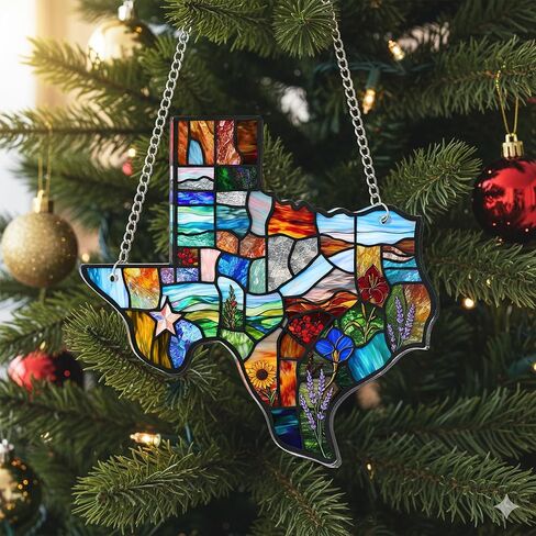 CENTOLEO الاكريليك تكساس Suncatcher الحلي لشجرة عيد الميلاد - هدايا الولايات المتحدة للنساء، عشاق السفر هدية الاكريليك، زخرفة عيد الميلاد لزينة شجرة، هدايا تكساس للنساء in Kuwait