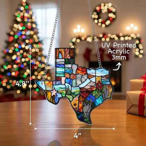 CENTOLEO الاكريليك تكساس Suncatcher الحلي لشجرة عيد الميلاد - هدايا الولايات المتحدة للنساء، عشاق السفر هدية الاكريليك، زخرفة عيد الميلاد لزينة شجرة، هدايا تكساس للنساء in Kuwait