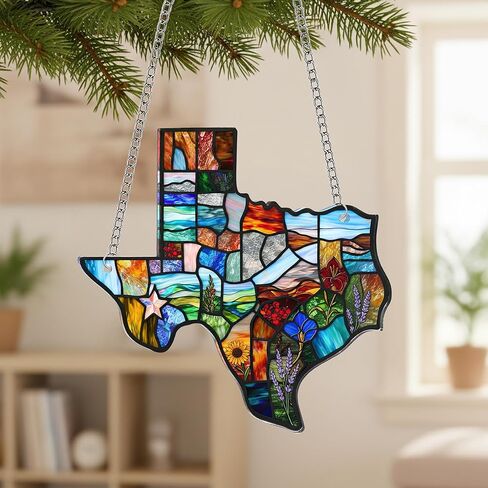 CENTOLEO الاكريليك تكساس Suncatcher الحلي لشجرة عيد الميلاد - هدايا الولايات المتحدة للنساء، عشاق السفر هدية الاكريليك، زخرفة عيد الميلاد لزينة شجرة، هدايا تكساس للنساء in Kuwait