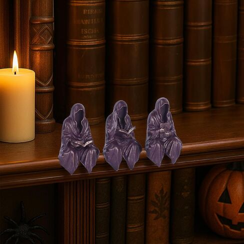 Reading Statue Suriel Bookshelf Figure Set of 3, Gothic Fantasy Black Robe Statue, Mystery Reading Figurines Sitting Sculpture for Shelf - Halloween Shelf Trinkets Dark Academia Decor Aesthetic in Saudi Arabia