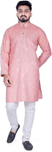 RC FASHIONS Men's Embroidered Sequined Kurta with White Pyjama Set Indian Traditional Party Wear Outfit in Saudi Arabia