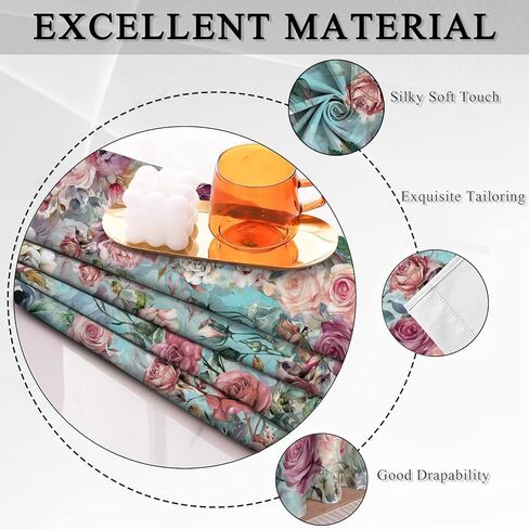Pink Rose Teal Blue Curtains 5284inch Vintage Shabby Chic Floral Drapes Watercolor Flowers Blackout Curtain for Women Girls Bedroom Living Room Decor HI026YL in Saudi Arabia