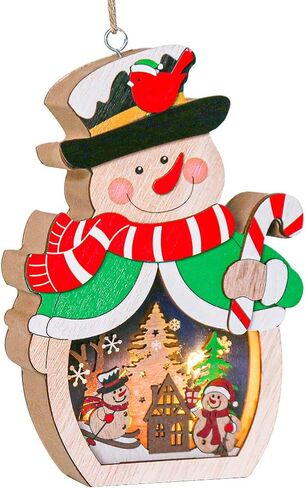 Light up Christmas Ornaments, Wooden Snowman Hanging Ornaments for The Home, Light-Up Festive Snowman Xmas Ornaments for Holiday Crafts, Christmas Party Gifts, Indoor Winter Decorations in Saudi Arabia