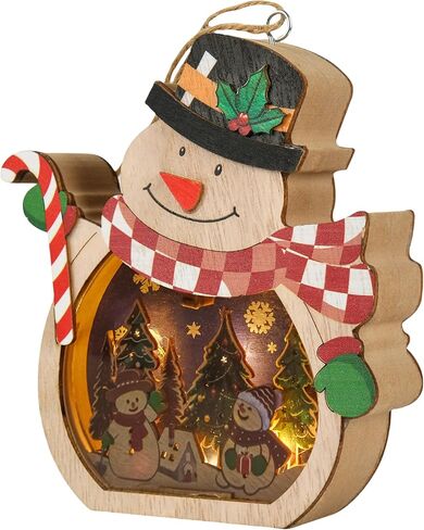 Light up Christmas Ornaments, Wooden Snowman Hanging Ornaments for The Home, Light-Up Festive Snowman Xmas Ornaments for Holiday Crafts, Christmas Party Gifts, Indoor Winter Decorations in Saudi Arabia