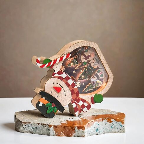 Light up Christmas Ornaments, Wooden Snowman Hanging Ornaments for The Home, Light-Up Festive Snowman Xmas Ornaments for Holiday Crafts, Christmas Party Gifts, Indoor Winter Decorations in Saudi Arabia