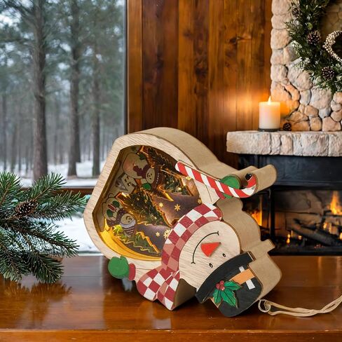 Light up Christmas Ornaments, Wooden Snowman Hanging Ornaments for The Home, Light-Up Festive Snowman Xmas Ornaments for Holiday Crafts, Christmas Party Gifts, Indoor Winter Decorations in Saudi Arabia