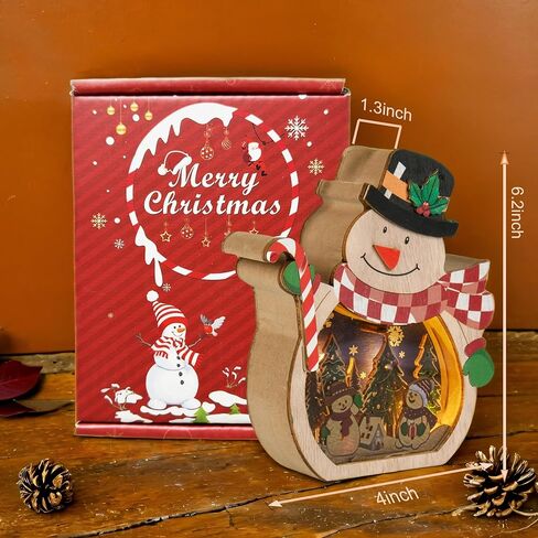 Light up Christmas Ornaments, Wooden Snowman Hanging Ornaments for The Home, Light-Up Festive Snowman Xmas Ornaments for Holiday Crafts, Christmas Party Gifts, Indoor Winter Decorations in Saudi Arabia