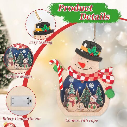 Light up Christmas Ornaments, Wooden Snowman Hanging Ornaments for The Home, Light-Up Festive Snowman Xmas Ornaments for Holiday Crafts, Christmas Party Gifts, Indoor Winter Decorations in Saudi Arabia