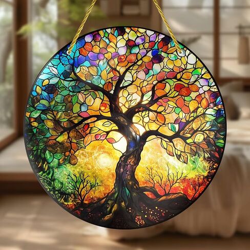 Colorful Acrylic Suncatcher, Tree of Life Sun 7-inch Hanging Window Decor with Printed Stained Glass Style Design Sun Catcher, Gift Idea & Garden Ornament Indoor Outdoor Use in Saudi Arabia