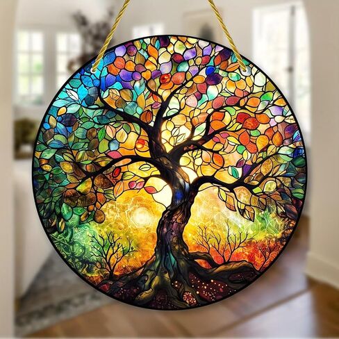 Colorful Acrylic Suncatcher, Tree of Life Sun 7-inch Hanging Window Decor with Printed Stained Glass Style Design Sun Catcher, Gift Idea & Garden Ornament Indoor Outdoor Use in Saudi Arabia