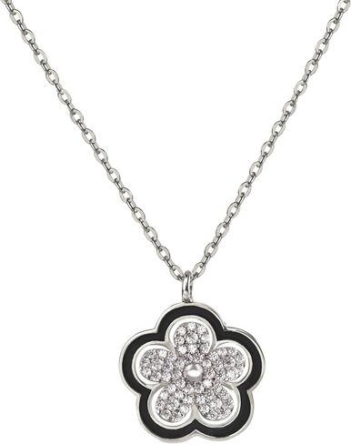 925 Sterling Silver Spinning Plumeria Flower with Cubic Zirconia 16+2" Adjustable Necklace, Nickel Free Hypoallergenic for Sensitive Skin, Gift Box Included - Jewelry Gifts for Women Wife Mom Daughter (Silver) in Saudi Arabia
