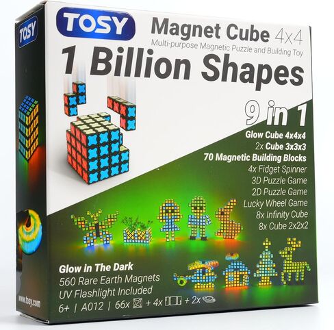 Tosy Magnet Cube 4x4-560 Magnets ، 8in1 Toy: 4x4 أو 3x3 أو 2x2 Puzzle Cube ، Spinner Transformable Fidget ، Infinity Cube ، لبنات البناء ، لعبة الألغاز ثنائية الأبعاد وثلاثية الأبعاد ، هدية عيد ميلاد عيد الحب المتوهجة in Kuwait