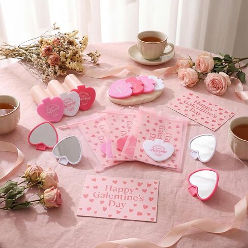 Thyle 36 Set Galentines Gift Heart Mirror Compact Bulk with Valentine Cards and Organza Bags Heart Shaped Mini Pocket Small Folding Makeup Portable Travel Purse Hand Mirror for Valentine Party Favor in Saudi Arabia