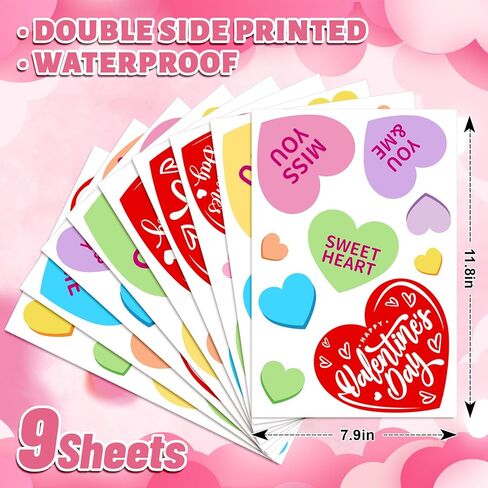 FYSUIMU 9 Sheets Valentine's Day Window Cling Stickers Double-Sided Candy Heart Window Stickers Colorful Conversation Heart Reusable Glass Decals for Wedding Anniversary Party Home Office Shop Decor in Saudi Arabia
