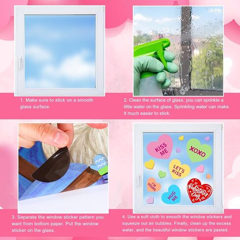 FYSUIMU 9 Sheets Valentine's Day Window Cling Stickers Double-Sided Candy Heart Window Stickers Colorful Conversation Heart Reusable Glass Decals for Wedding Anniversary Party Home Office Shop Decor in Saudi Arabia