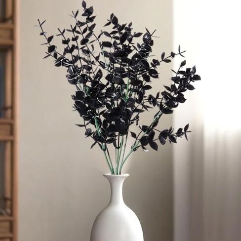 1pcs 7 Branches Artificial Black Eucalyptus Leaves Plastic Plants for Halloween Decoration Home Office Decor (Lavender) in Saudi Arabia