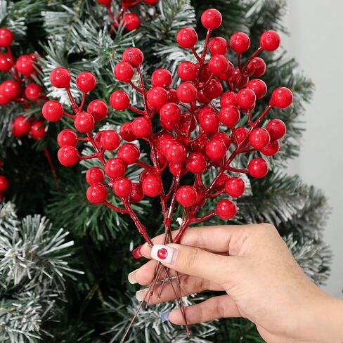 5 Pieces Christmas Artificial Berry Branch Faux 15-Head Red Berries Stem Xmas Tree Wreath Artificial Plant Decoration 21cm in Saudi Arabia