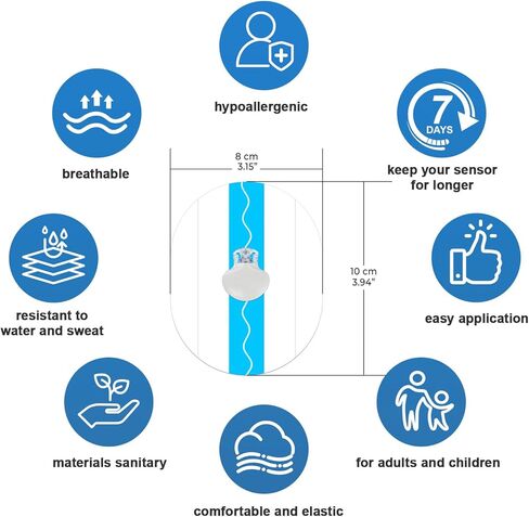 QaZanteiar CGM Adhesive Patches for Guardian Sensor 20 Pack,Waterproof & Breathable Tapes for 7 Days,Pre-Cut & Easy to Use Adhesive Tape,Continuous Glucose Monitor Protection,Blue in Saudi Arabia