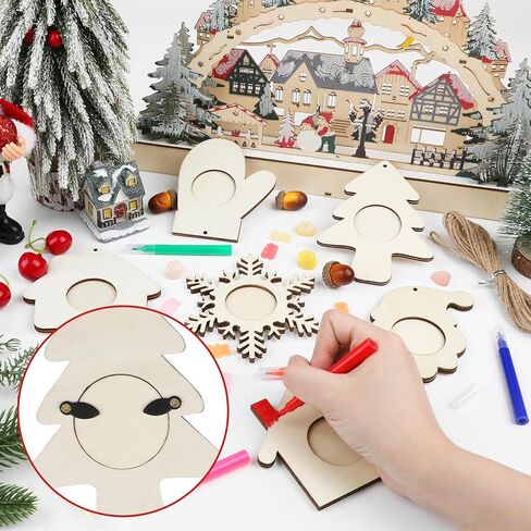 CCINEE 24 حزمة عيد الميلاد إطار الصورة الخشبي الحلي DIY غير مكتمل إطار الصورة الخشب الحلي مع الأقلام عيد الميلاد صورة زخرفة إطارات ديكور لعطلة إطار الصورة ويعرض وتزيين شجرة in Saudi Arabia