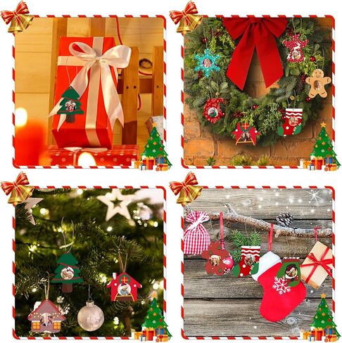 CCINEE 24 حزمة عيد الميلاد إطار الصورة الخشبي الحلي DIY غير مكتمل إطار الصورة الخشب الحلي مع الأقلام عيد الميلاد صورة زخرفة إطارات ديكور لعطلة إطار الصورة ويعرض وتزيين شجرة in Saudi Arabia