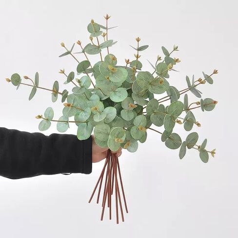 Shanranplus 10 Pcs 20" Eucalyptus Stems Faux Greenery for vase Artificial Eucalyptus Leaves 3D Realistic Plastic Fake Plants for Home Farmhouse Mantle Centerpiece Decor in Saudi Arabia
