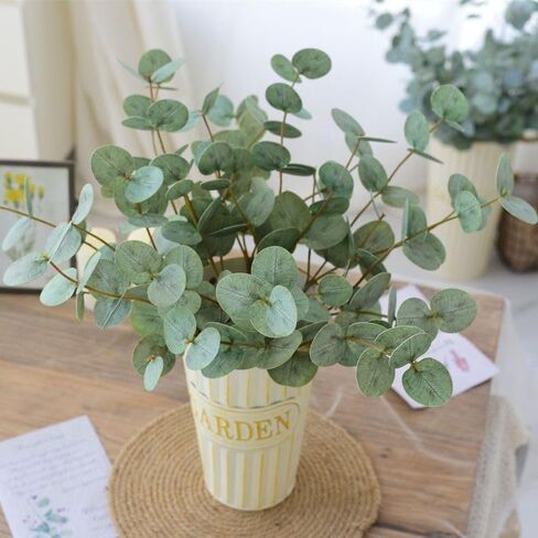 Shanranplus 10 Pcs 20" Eucalyptus Stems Faux Greenery for vase Artificial Eucalyptus Leaves 3D Realistic Plastic Fake Plants for Home Farmhouse Mantle Centerpiece Decor in Saudi Arabia