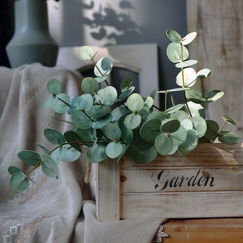 Shanranplus 10 Pcs 20" Eucalyptus Stems Faux Greenery for vase Artificial Eucalyptus Leaves 3D Realistic Plastic Fake Plants for Home Farmhouse Mantle Centerpiece Decor in Saudi Arabia