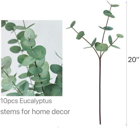 Shanranplus 10 Pcs 20" Eucalyptus Stems Faux Greenery for vase Artificial Eucalyptus Leaves 3D Realistic Plastic Fake Plants for Home Farmhouse Mantle Centerpiece Decor in Saudi Arabia