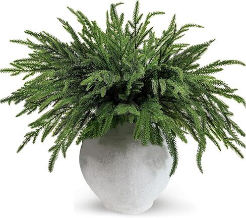 WKTRSM 12 Pcs Christmas Norfolk Pine Branches, Artificial Pine Branches Norfolk Pine Stems DIY Crafts Faux Christmas Greenery Stems for Xmas Indoor Outdoor Home Decor (18 Inches) in Saudi Arabia