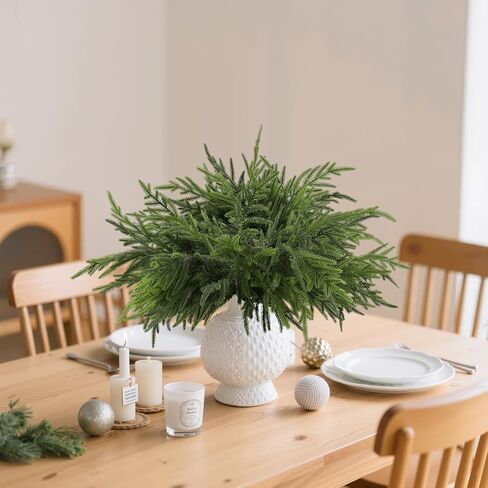 WKTRSM 12 Pcs Christmas Norfolk Pine Branches, Artificial Pine Branches Norfolk Pine Stems DIY Crafts Faux Christmas Greenery Stems for Xmas Indoor Outdoor Home Decor (18 Inches) in Saudi Arabia
