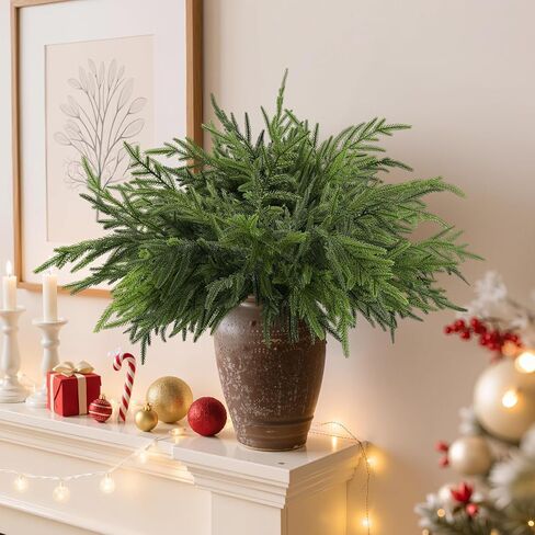 WKTRSM 12 Pcs Christmas Norfolk Pine Branches, Artificial Pine Branches Norfolk Pine Stems DIY Crafts Faux Christmas Greenery Stems for Xmas Indoor Outdoor Home Decor (18 Inches) in Saudi Arabia