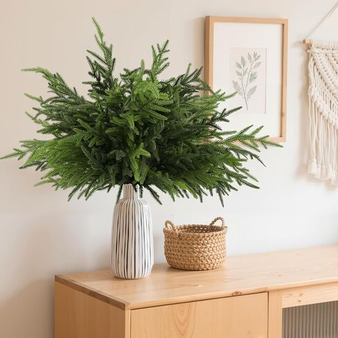 WKTRSM 12 Pcs Christmas Norfolk Pine Branches, Artificial Pine Branches Norfolk Pine Stems DIY Crafts Faux Christmas Greenery Stems for Xmas Indoor Outdoor Home Decor (18 Inches) in Saudi Arabia