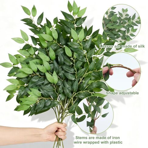 40pcs Artificial Italian Ruscus Greenery Stems, 26.8" 68cm Realistic Faux Ruscus with UV-Resistant Silk Leaves Flexible Greenery for Wedding Christmas Decor, Home & Office, Long-Lasting Green Leaves in Saudi Arabia