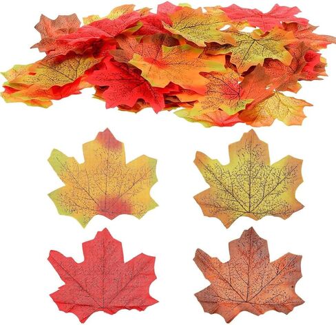 200 Pcs 4 Assorted Color Mixed Fall Maple Artificial Leaf for Wedding Party Thanksgiving Halloween Decoration in Saudi Arabia