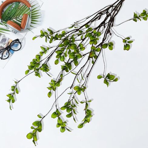 Gorqo 4 Pcs Faux Greenery Stems Branches for Vases, 47 Inch, 4-Way 12-Port Fake Ficus Twigs Stems and Branches for Vase, Realistic Ficus Branches Fake Eucalyptus Stems for Vase Fillers, Home Decor in Saudi Arabia