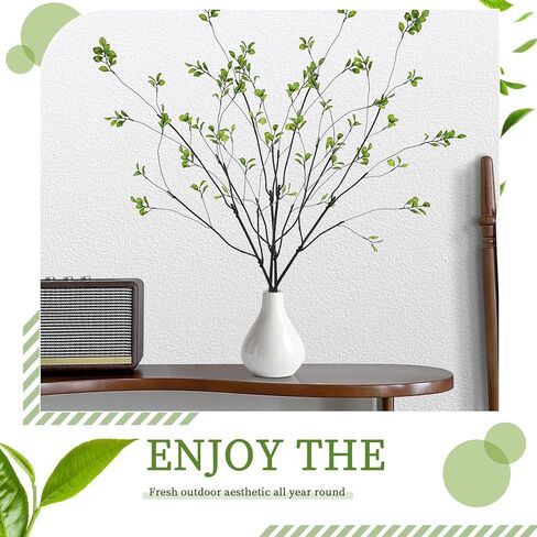 Gorqo 4 Pcs Faux Greenery Stems Branches for Vases, 47 Inch, 4-Way 12-Port Fake Ficus Twigs Stems and Branches for Vase, Realistic Ficus Branches Fake Eucalyptus Stems for Vase Fillers, Home Decor in Saudi Arabia