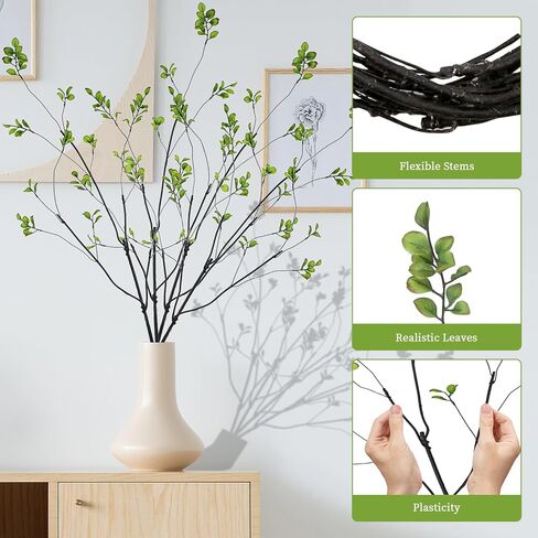 Gorqo 4 Pcs Faux Greenery Stems Branches for Vases, 47 Inch, 4-Way 12-Port Fake Ficus Twigs Stems and Branches for Vase, Realistic Ficus Branches Fake Eucalyptus Stems for Vase Fillers, Home Decor in Saudi Arabia